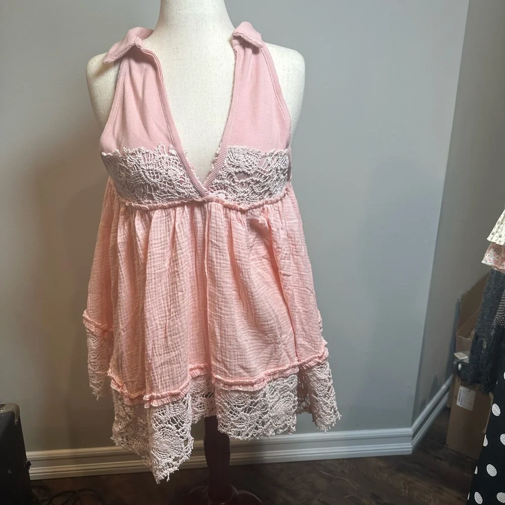 POL Blush Pink Lace-Trim Halter Tunic - Picture 4 of 6